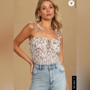 Looking Fresh Purple Floral Print Tie-Strap Smocked Bodysuit